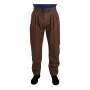 Bruine Leren Broek met Hoge Taille Dolce & Gabbana , Brown , Heren