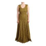 Bruine Bloemenkanten Maxi Jurk Dolce & Gabbana , Brown , Dames