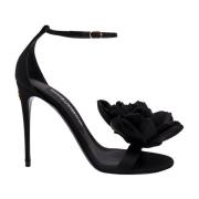 Zwarte Satijnen Stiletto Sandalen Dolce & Gabbana , Black , Dames