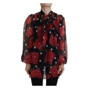 Zwart Rood Sicily Tas Zijden Shirt Top Blouse Dolce & Gabbana , Black ...