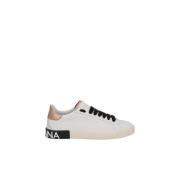 Witte Leren Lage Sneakers met Gouden Hak Dolce & Gabbana , White , Dam...