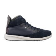 Vetersneakers met geperforeerde zijkanten en leren zool Geox , Blue , ...