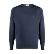 Blauwe Wollen Trui met Ronde Hals John Smedley , Blue , Heren