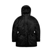 Lange Zwarte Parka met Capuchon Rains , Black , Heren