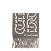 Wollen sjaal met logo Salvatore Ferragamo , Gray , Heren