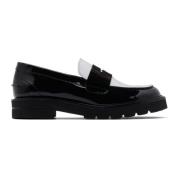 Zwarte en witte leren Penny Loafers Stuart Weitzman , Black , Dames