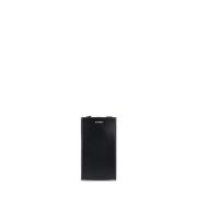 Zwarte leren telefoonhoes met schouderband Jil Sander , Black , Dames