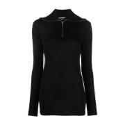 Katoenen gebreide top met lange mouwen en ritssluiting Jil Sander , Bl...