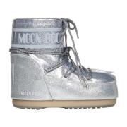 Zilveren Slip-On Laarzen met Logo Print Moon Boot , Gray , Dames