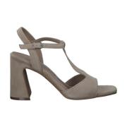 Stijlvolle Beige Leren Hoge Hak Sandalen Tamaris , Beige , Dames