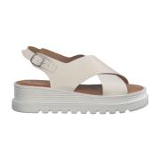 Beige Leren Platte Sandalen voor Dames Tamaris , Beige , Dames