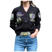 Gebreide cardigan met patches Aeronautica Militare , Black , Dames