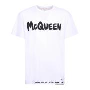 Wit T-Shirt met Logo Print voor Heren Alexander McQueen , White , Here...
