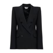 Zwarte Dubbelrij Uitlopende Blazer Alexander McQueen , Black , Dames