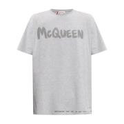 T-shirt met logo Alexander McQueen , Gray , Heren