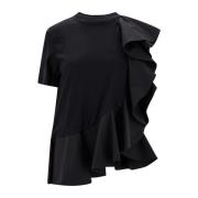 Gerimpeld Katoenen T-Shirt Alexander McQueen , Black , Dames