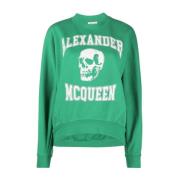 Groene Trui met Bedrukt Voorpaneel Alexander McQueen , Green , Dames