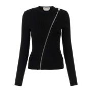 Stijlvolle zwarte gebreide top met ronde hals Alexander McQueen , Blac...