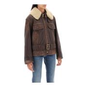 Ilaria Leren Bikerjack Golden Goose , Brown , Dames