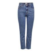 Raw Denim Hoge Taille Jeans Only , Blue , Dames