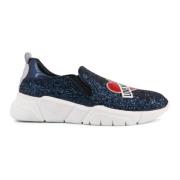 Glanzende Geborduurde Instap Sneakers Love Moschino , Blue , Dames