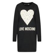 Zwarte Katoenen Jurk met Merk Design Love Moschino , Black , Dames