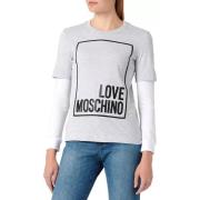 Grijze Melange Langemouw Katoenen T-Shirt Love Moschino , Gray , Dames