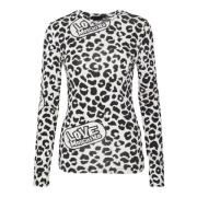 Leopard Print Logo Sweater Love Moschino , White , Dames