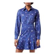 Katoenen jurk met overhemdkraag en abstracte print Love Moschino , Blu...