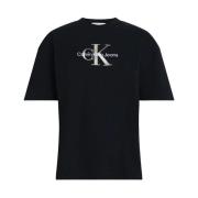 Monogram Zwart T-Shirt Calvin Klein Jeans , Black , Dames