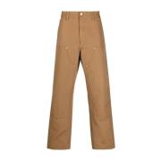 Bruine Logo Broek met Rits- en Knoopsluiting Carhartt Wip , Brown , He...