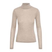 Wollen Rollneck Coltrui in Sand Melange Gestuz , Beige , Dames