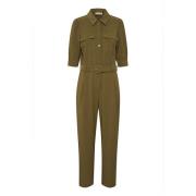 Donkergroene Jumpsuit met ¾ Mouwen en Riem Gestuz , Green , Dames