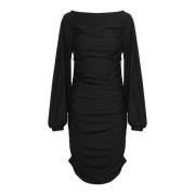 Elegante Gedrapeerde Jurk met Lange Mouwen Gestuz , Black , Dames