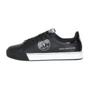 Zwarte Lage Sneakers van Leer met Logo Patch Versace Jeans Couture , B...