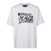 Wit Logo Dripping T-Shirt Versace Jeans Couture , White , Heren