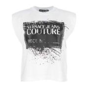 Logo Contrast Mouwloos T-shirt voor Dames Versace Jeans Couture , Whit...