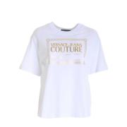 Wit Dames T-shirt - M, Klassieke Ronde Hals met Gouden Logo Versace Je...