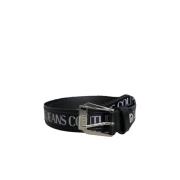 Zwarte Leren HerenRiem met Grijs Logo Versace Jeans Couture , Black , ...