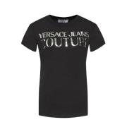 Zwart dames T-shirt met logo Versace Jeans Couture , Black , Dames