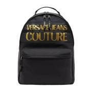 Ruime Rugzak met Gouden Logo Print Versace Jeans Couture , Black , Her...