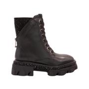 Studded Leren Enkellaarzen Alma EN Pena , Black , Dames