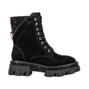 Studded Leren Enkellaarzen Alma EN Pena , Black , Dames