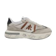 Elegante en Comfortabele Leren Sneakers Premiata , Beige , Dames