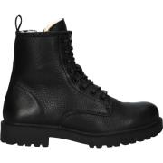 Wl02 Black - Lace Up Boot - Fur Blackstone , Black , Dames