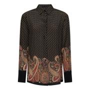 Zwarte zijden overhemd met paisley en polka dot print Etro , Black , D...