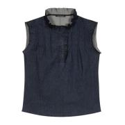 Mouwloze Blouse met Geplooide Details Luisa Cerano , Blue , Dames