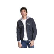 Marineblauwe Leren Blouson Jas Brunello Cucinelli , Blue , Heren