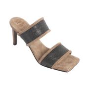 Quadracompositie Leren Sandalen Brunello Cucinelli , Beige , Dames