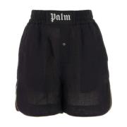 Zwarte linnen shorts Palm Angels , Black , Dames
